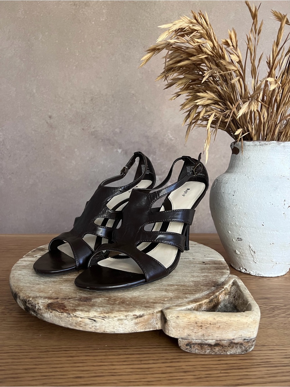 Dark Brown Leather Strappy Women’s Heeled Sandal SIZE 8M - Picture 3 of 10